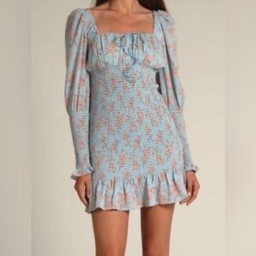 CISTAR Long Sleeve Floral Smocked‎ Waist Mini Dress
